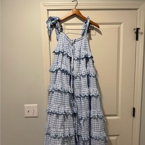 Innika Choo scalloped blue and white gingham dress